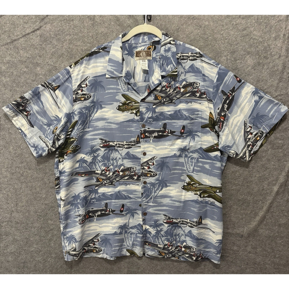Kalaheo Shirt Mens 2XL‎ Blue WWII Fighter Planes Military Made in USA Vtg